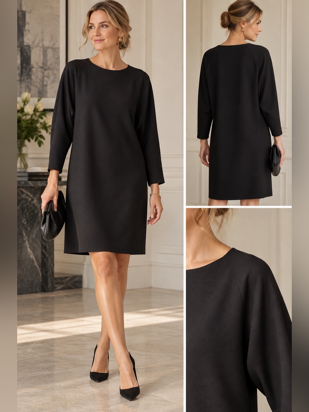 Jones New York Black Long-Sleeve Crewneck Shift Dress